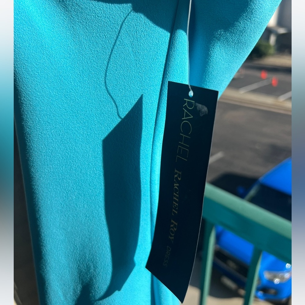 🆕🦋 Rachel Roy Aqua Blue Bodycon Midi Cocktail Dress M Wedding Party Evening - Picture 13 of 17